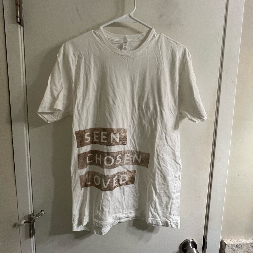 Brand, new seen, chosen, loved, white T-shirt